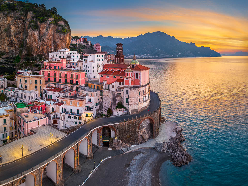 Amalfi Kıyısı Gün Batımı - İtalyan Sahil Kasabası Kanvas Tablo