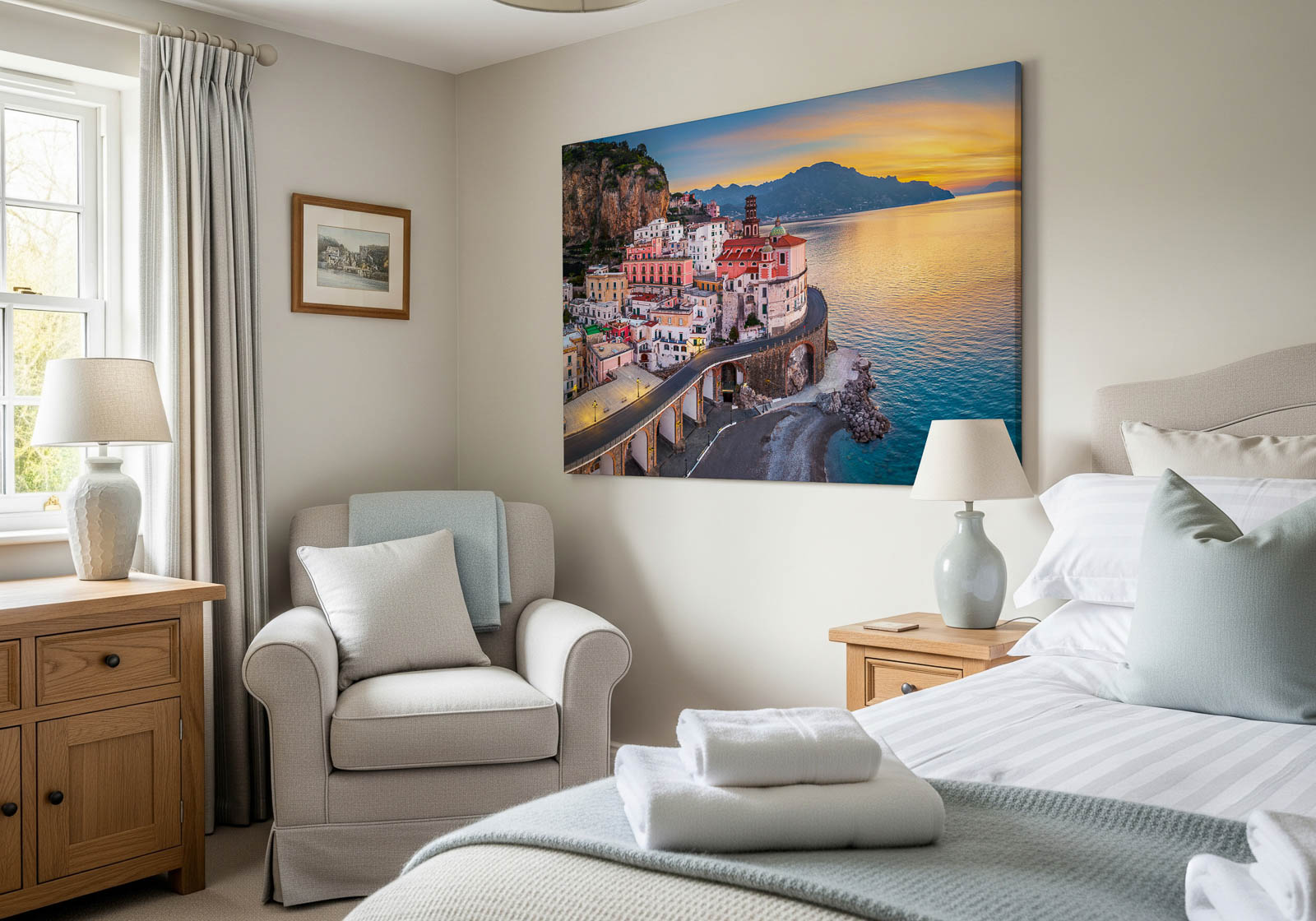 Amalfi Kıyısı Gün Batımı - İtalyan Sahil Kasabası Kanvas Tablo