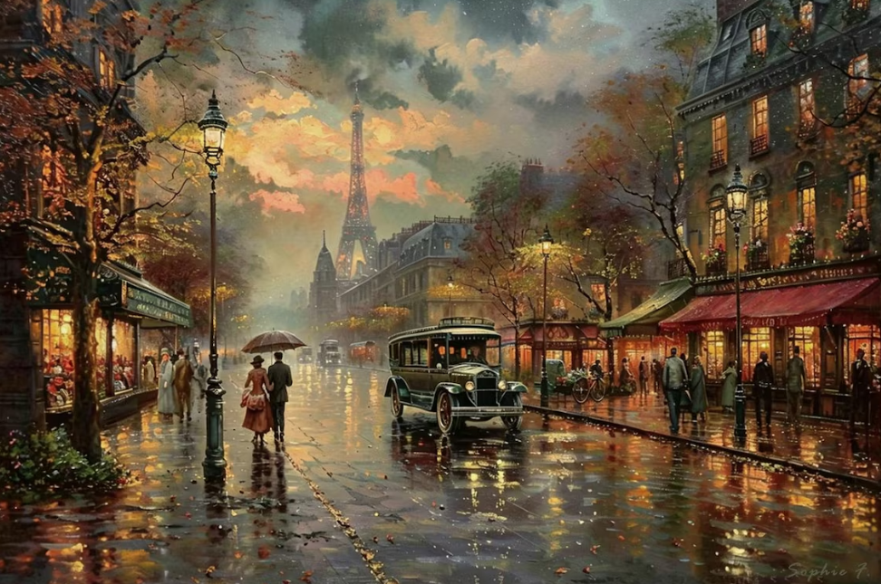 Paris'in Altın Akşamı - Romantik Çift Canvas Tablo