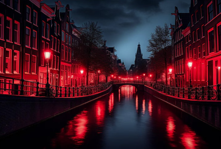Kızıl Geceler – Amsterdam Kanal Manzarası Kanvas Tablo