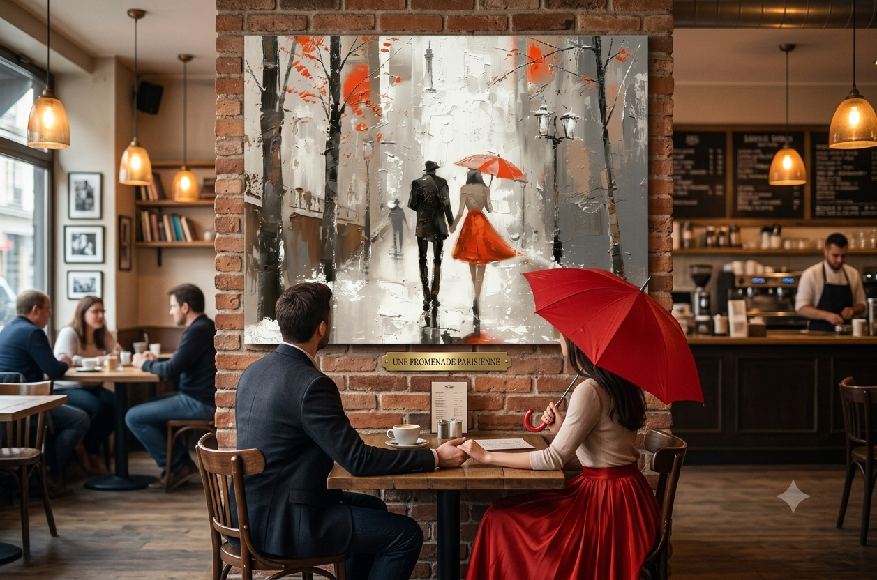 Kırmızı Şemsiyenin Altında – Romantik Çift Canvas Tablo