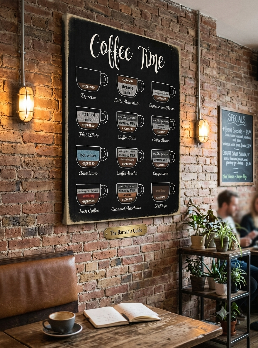 Coffee Time - Kahve Çeşitleri Tablosu Kanvas Tablo